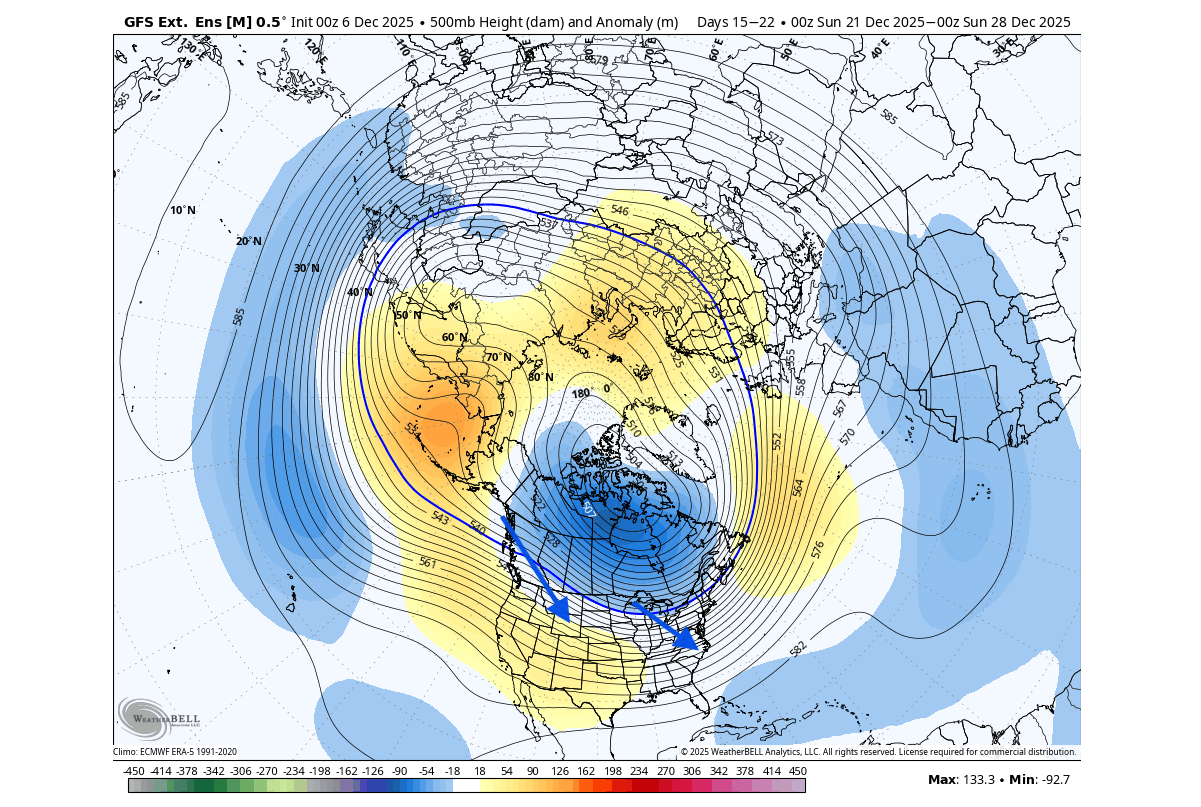 weather-forecast-christmas-snow-potential-pressure-anomaly-north-hemisphere-united-states-canada-polar-vortex-split