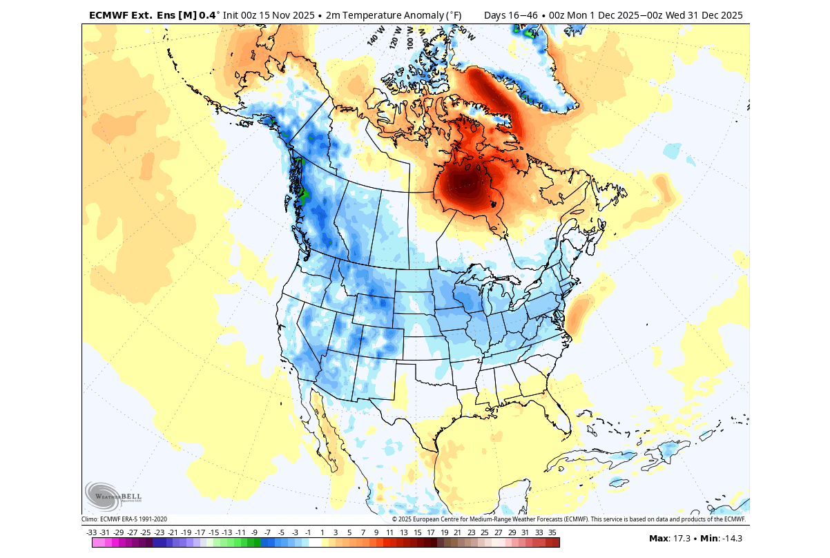 weather-forecast-december-monthly-temperature-anomaly-ecmwf-united-states-canada-cold-polar-vortex-white-christmas