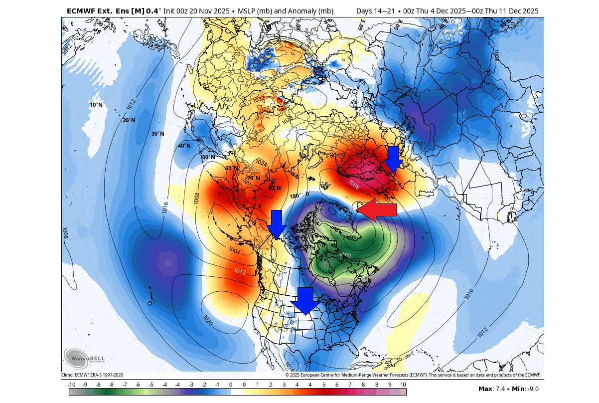 weather-forecast-december-surface-pressure-anomaly-ecmwf-united-states-canada-post-stratospheric-warming