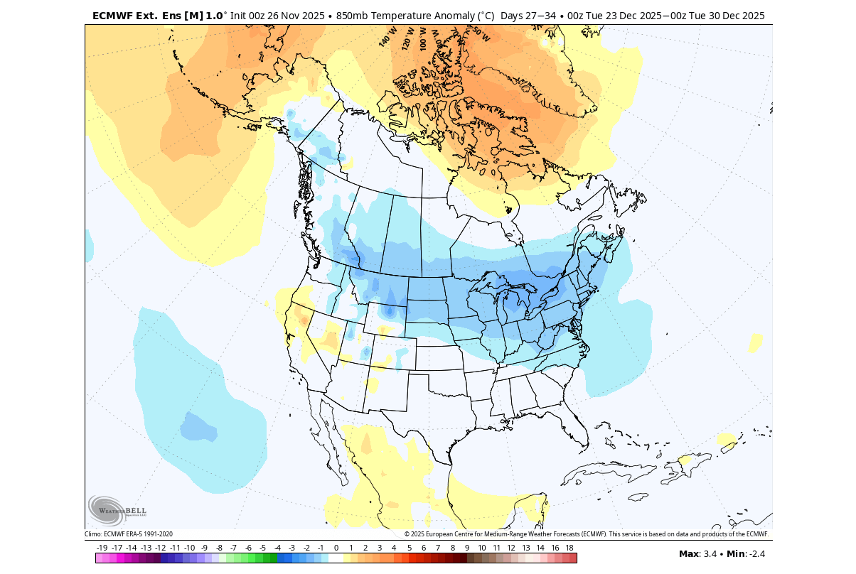 weather-forecast-december-temperature-anomaly-ecmwf-united-states-canada-cold-polar-vortex-core-white-christmas