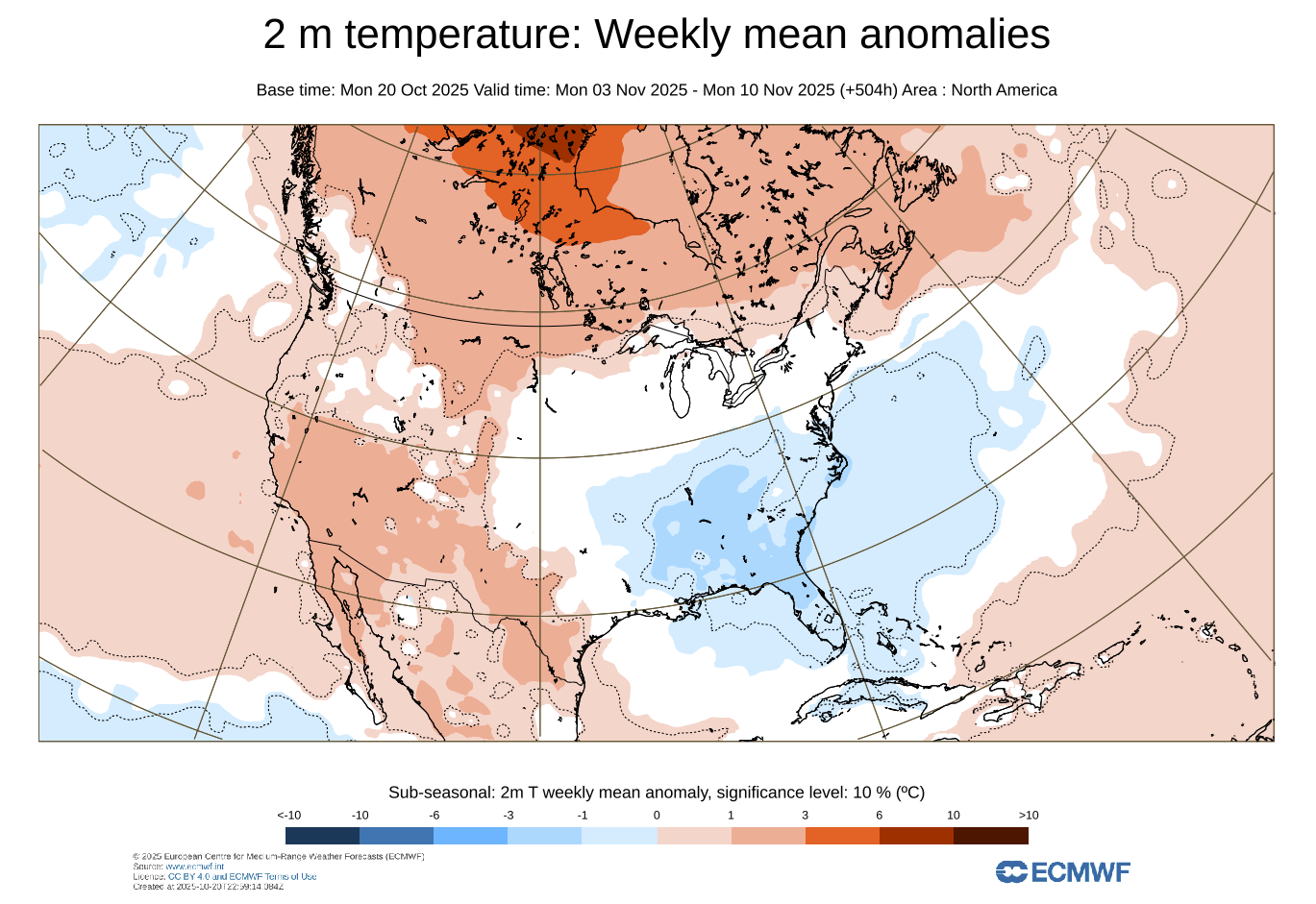 previsioni meteo-novembre-anomalia-temperatura-superficiale-modello-stati-uniti-canada-freddo-dopo-l'interruzione del vortice polare-ecmwf