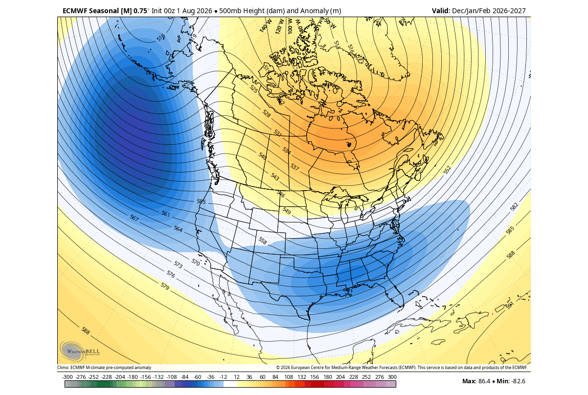 winter-2026-2027-december-january-february-strong-el-nino-pressure-anomaly-pattern-snowfall-cold-forecast-united-states-canada