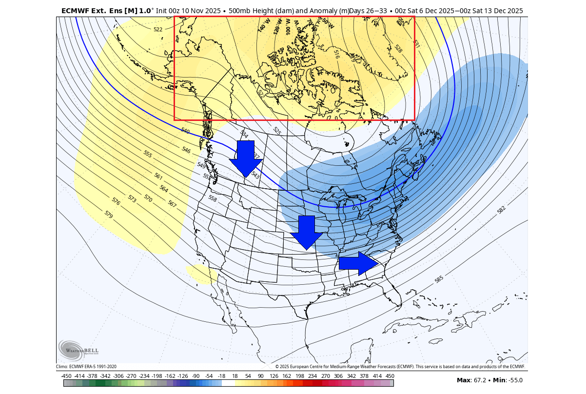 winter-forecast-december-500mb-pressure-pattern-ecmwf-united-states-canada-stratospheric-warming-cross-polar-flow