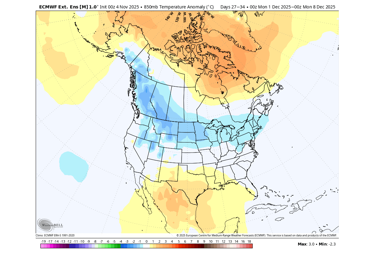 winter-forecast-december-temperature-anomaly-united-states-canada-cold-polar-vortex-split