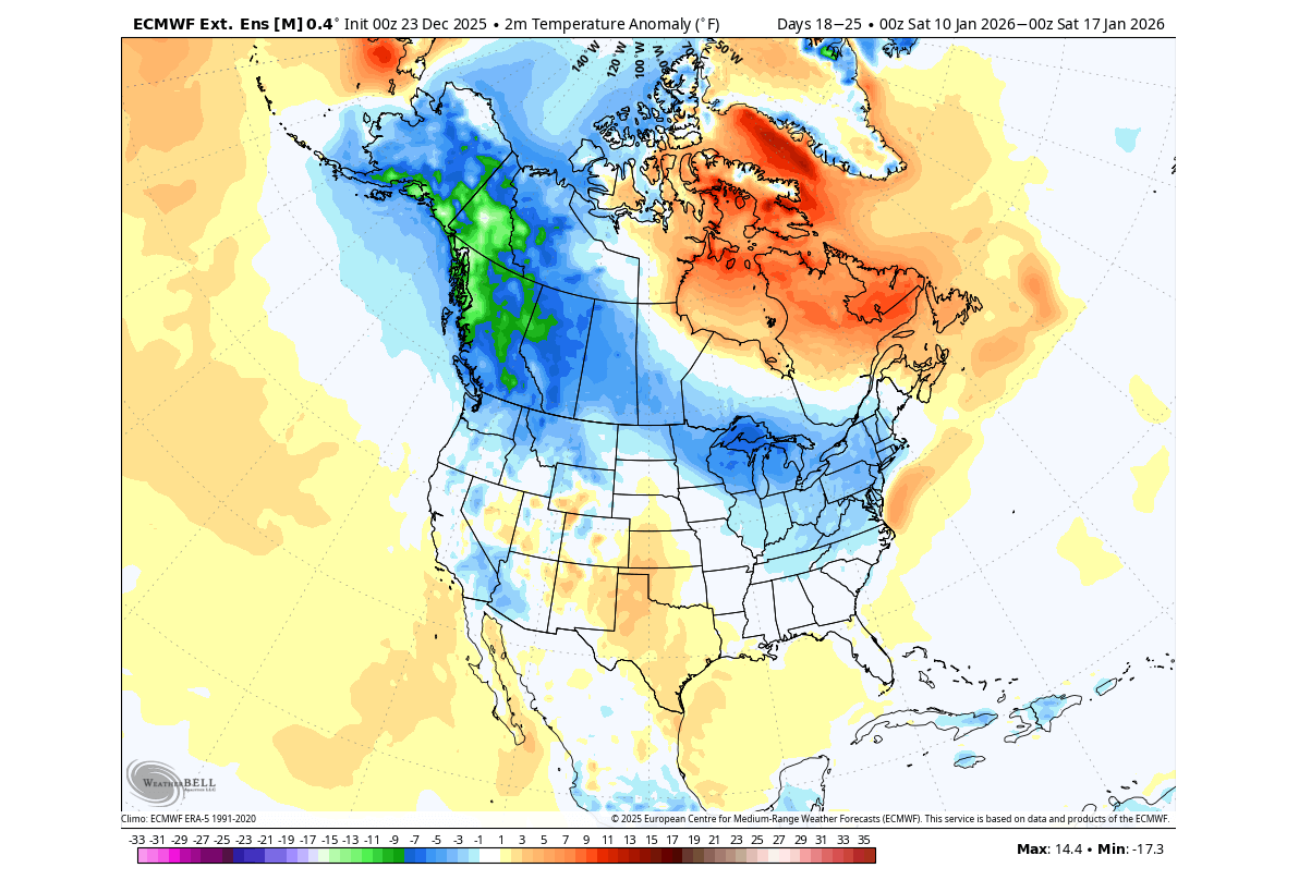 winter-forecast-january-surface-temperature-anomaly-pattern-ecmwf-united-states-canada-cold-continues