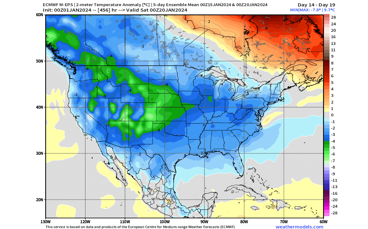 winter-forecast-january-surface-temperature-anomaly-pattern-ecmwf-united-states-canada-cold-weather