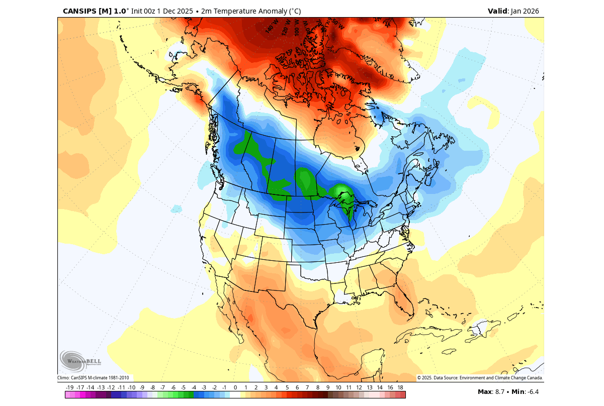 winter-forecast-january-surface-temperature-anomaly-united-states-canada-cold-polar-vortex-split
