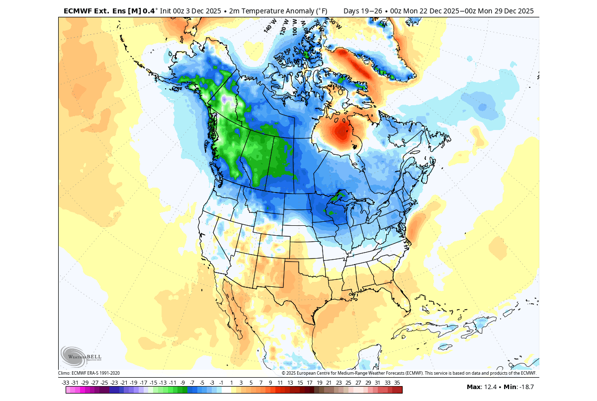 forecast-late-december-temperature-anomaly-united-states-canada-cold-polar-vortex-core-split