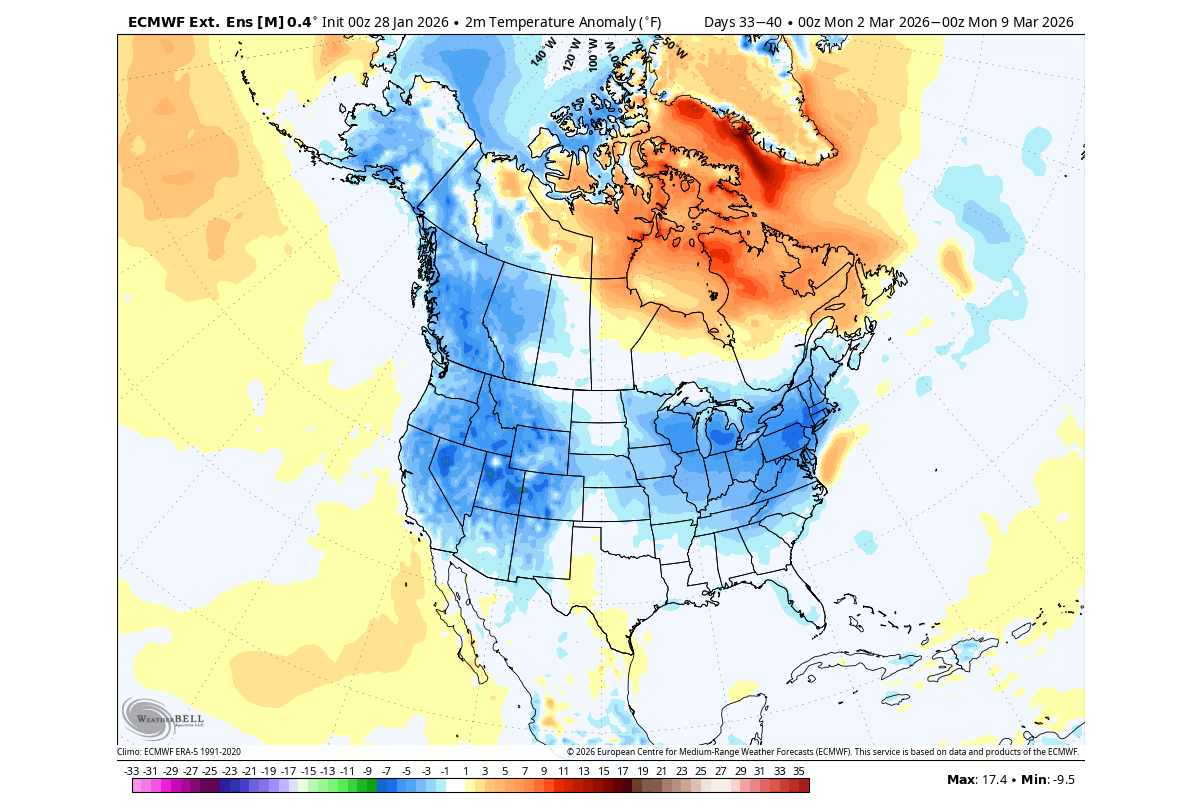 winter-forecast-march-temperature-anomaly-united-states-canada-cold-post-stratospheric-warming-effect