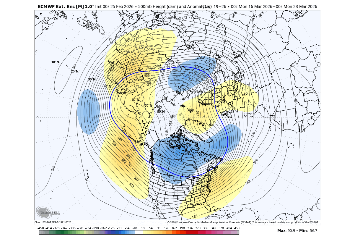 winter-forecast-mid-march-500mb-pressure-pattern-ecmwf-united-states-canada-stratospheric-warming-polar-vortex-collapse