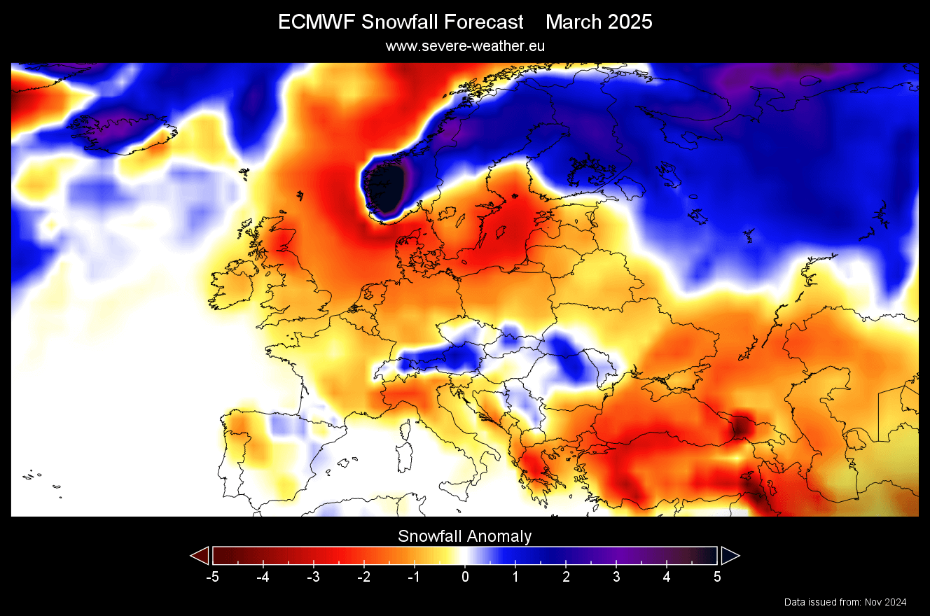 Winter 2024/2025 Snowfall Predictions for Europe, including early
