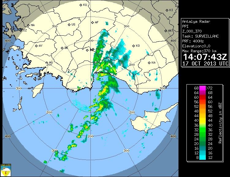 Severe storms over SW Turkey continue this afternoon Oct 17, 1345