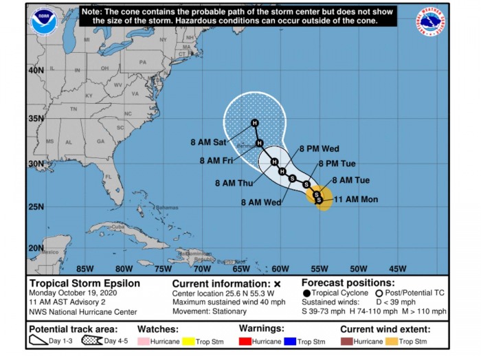 Epsilon 26th named storm of Atlantic hurricane season, heads