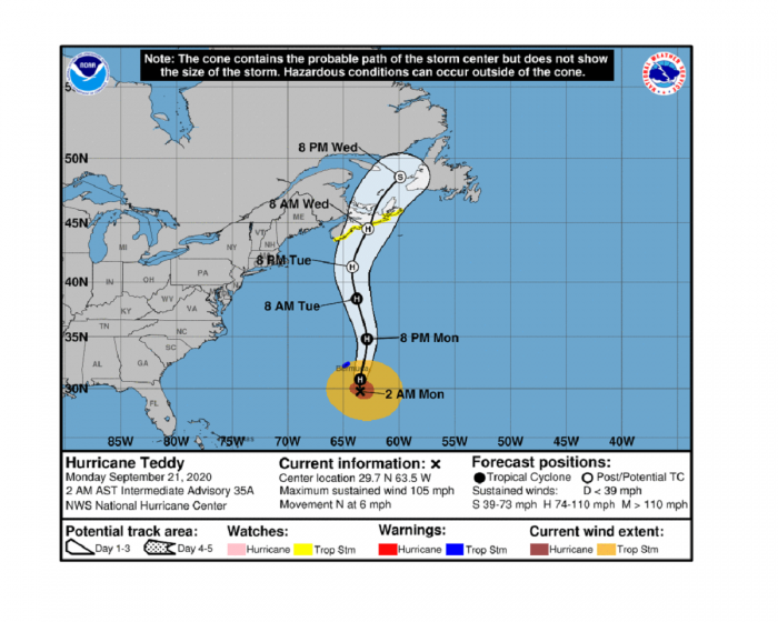 teddy-canada-landfall-nhc-track