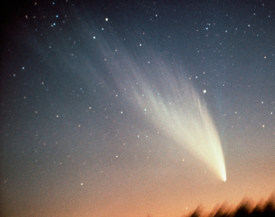 Comet West was discovered in photographs by Richard West on August 10, 1975. It reached peak brightness in March 1976. During its peak brightness, observers reported that it was bright enough to study during full daylight. Despite its spectacular appearance, it did't cause much expectation among the popular media. The comet has an estimated orbital period of 558,000 years.