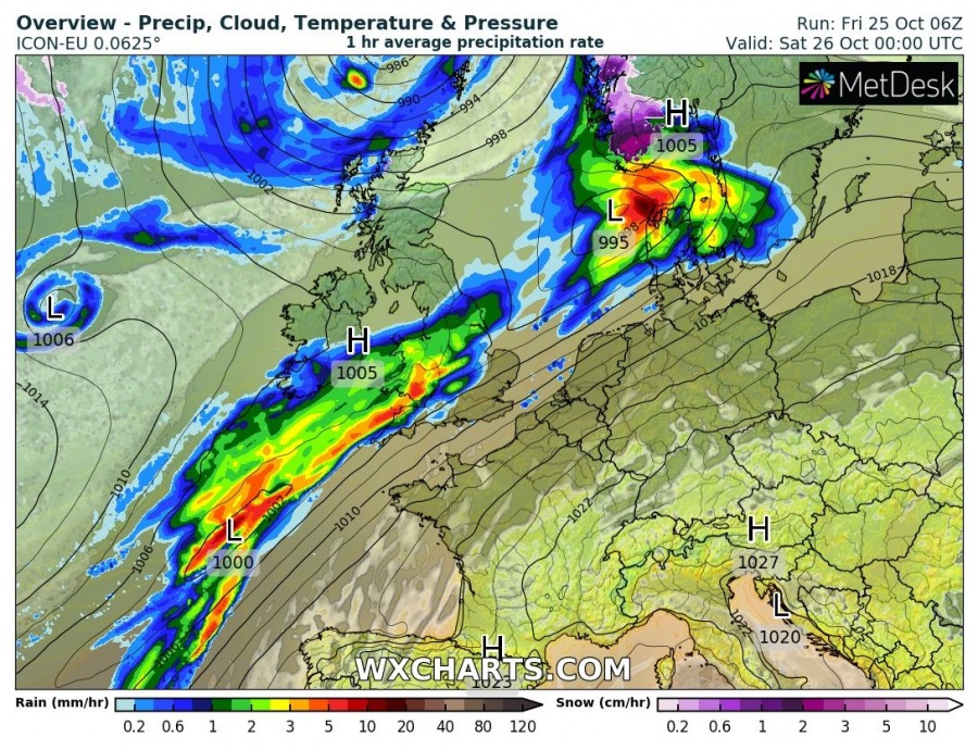 A cyclone with severe winds will push across western Europe, North Sea ...