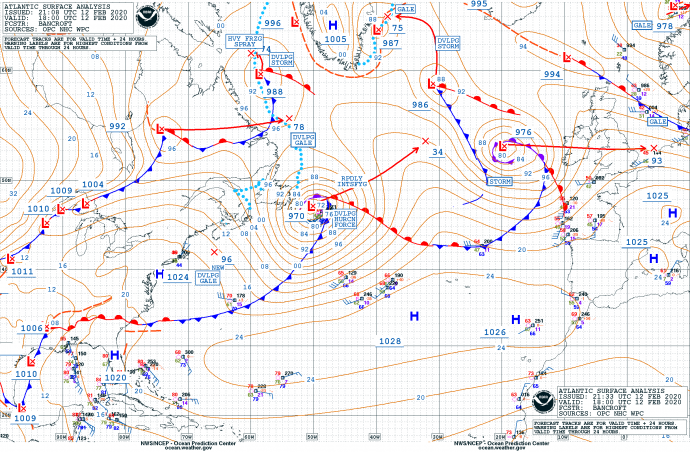 Explosive cyclogenesis underway across the Northwest Atlantic, while ...