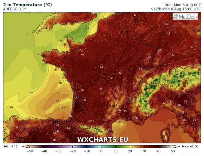 Very hot weather in parts of Spain, Portugal, France and Italy today ...