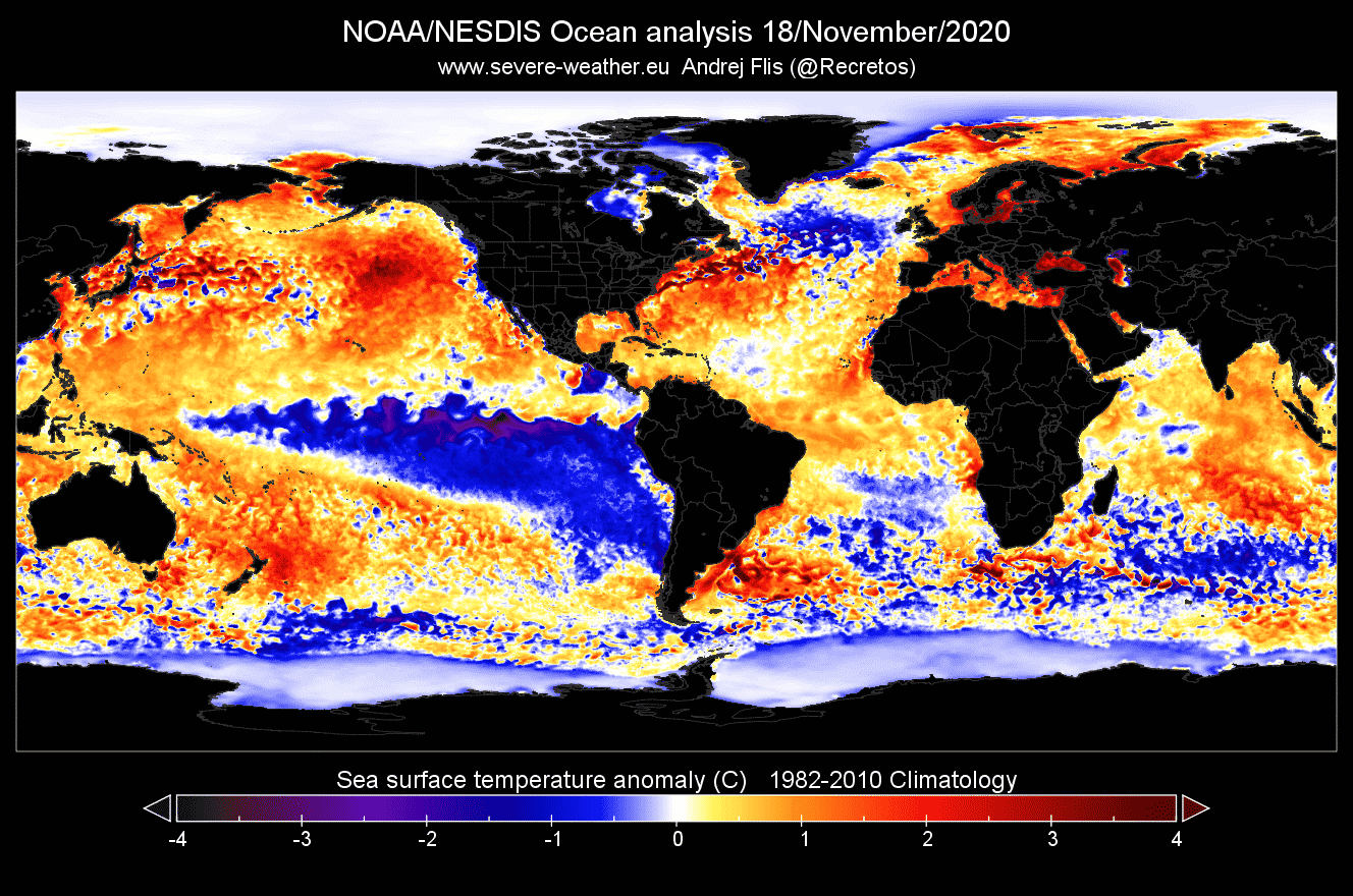 global-ocean-temperature-analysis-november-2020-enso-lanina