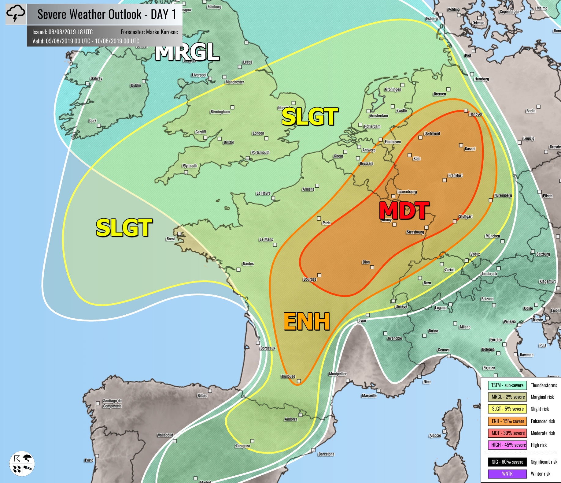 Severe weather Europe: day one outlook.