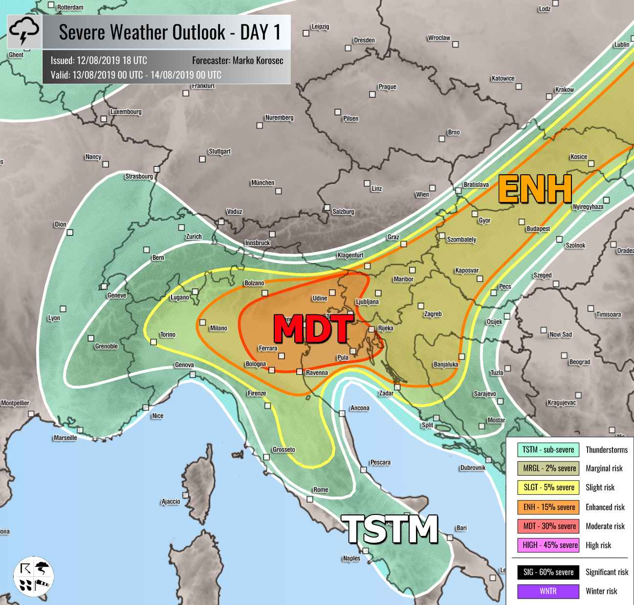 Outlook DAY 1 (valid 13/08/2019) » Severe Weather Europe