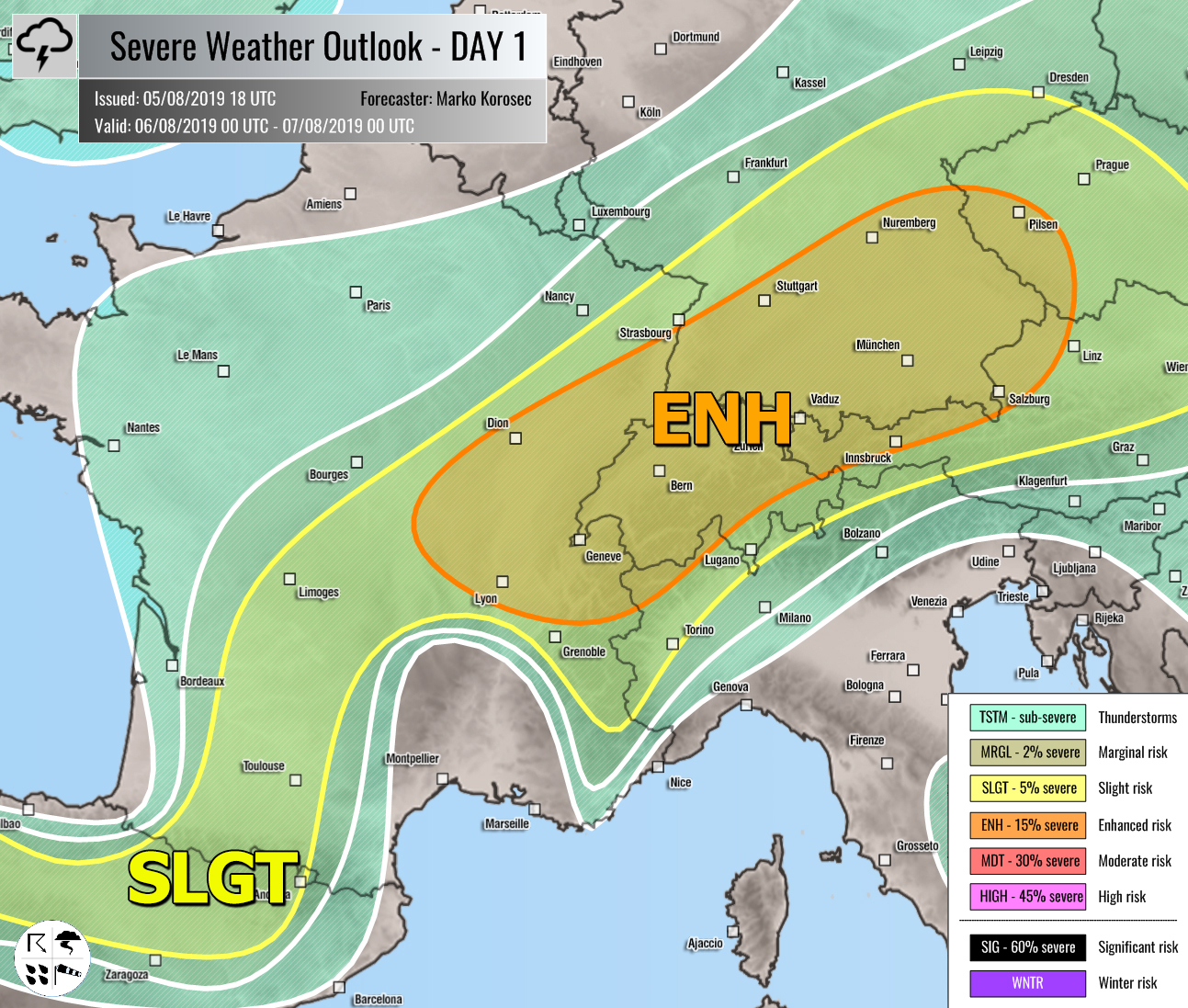 Outlook DAY 1 (valid 06/08/2019) » Severe Weather Europe