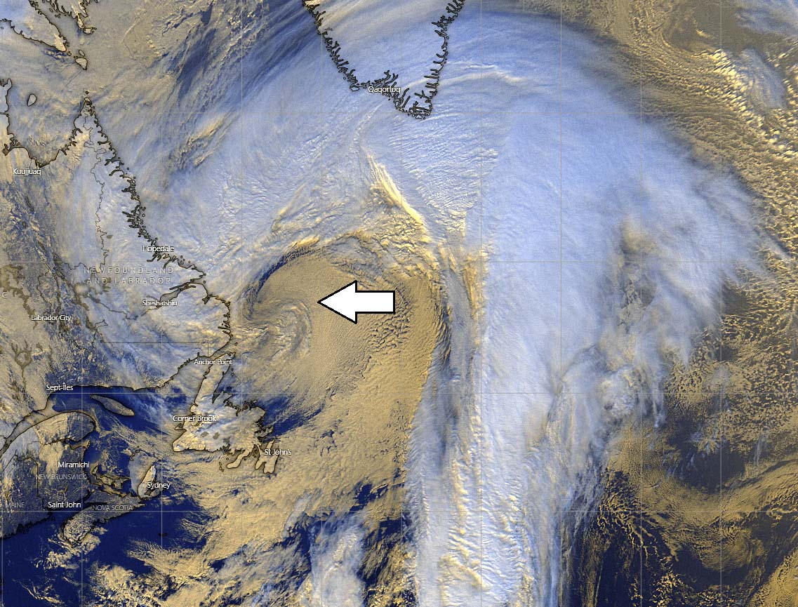 Another large and deep cyclone over the North Atlantic, growing in size