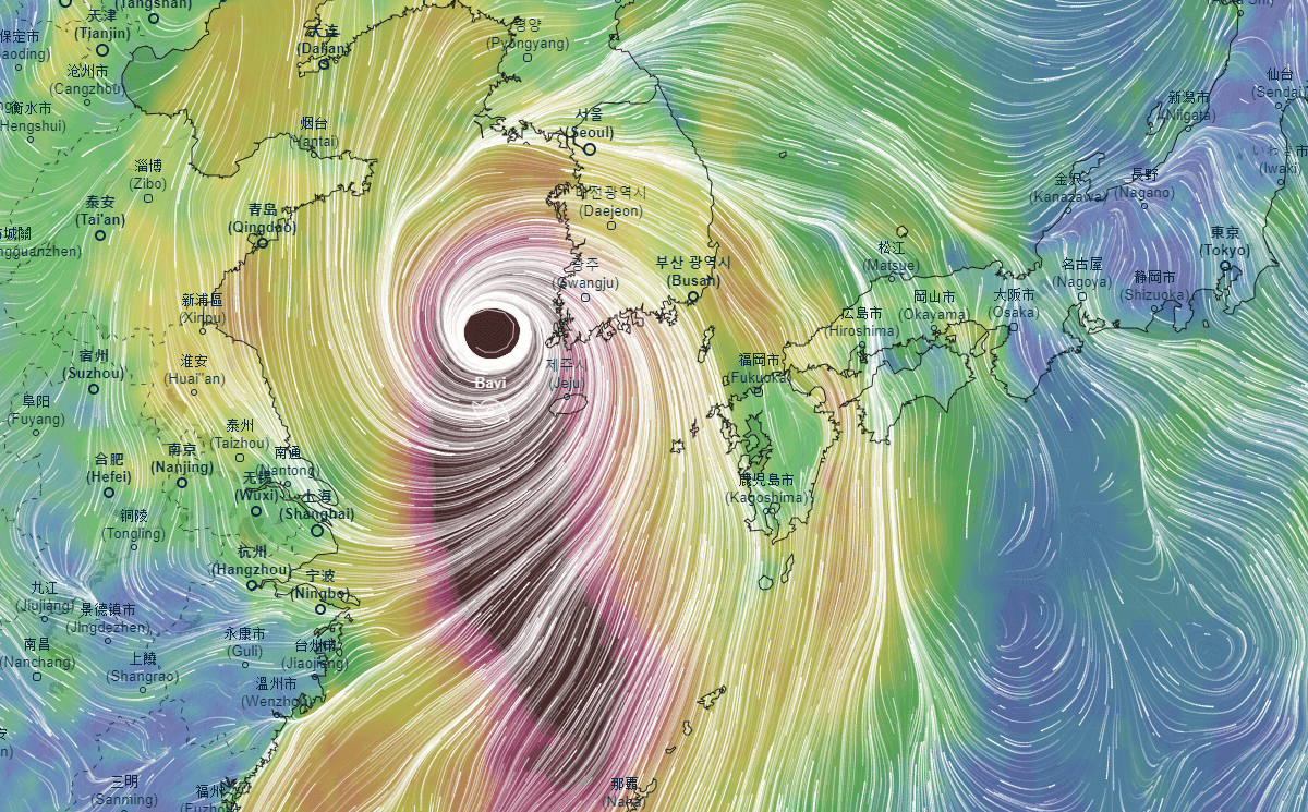 Typhoon Bavi on its way towards the Korean peninsula