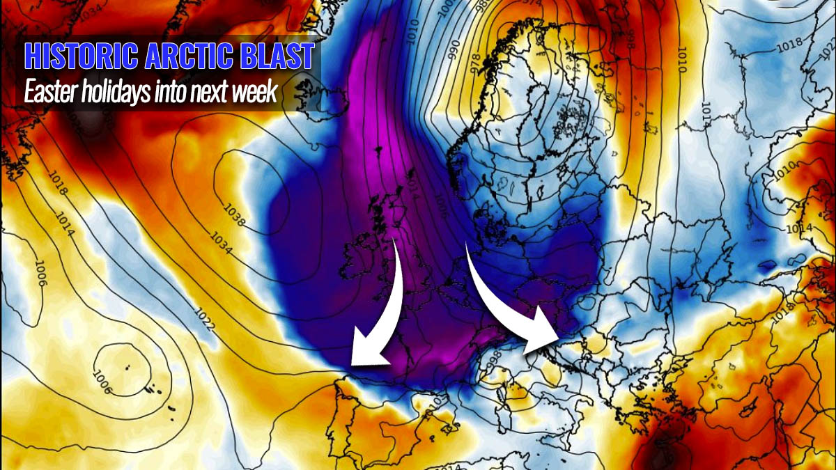 Extreme Easter holidays for Europe: a historic Arctic cold blast with damaging frost increasingly likely, massive snow for central Europe on Tuesday