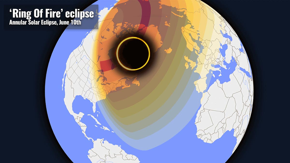 A rare Ring Of Fire - Annular Solar Eclipse is coming up for North America  and the Arctic region on June 10th, the first of 2021