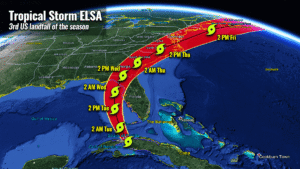 atlantic hurricane season 2021 tropical storm elsa landfall florida