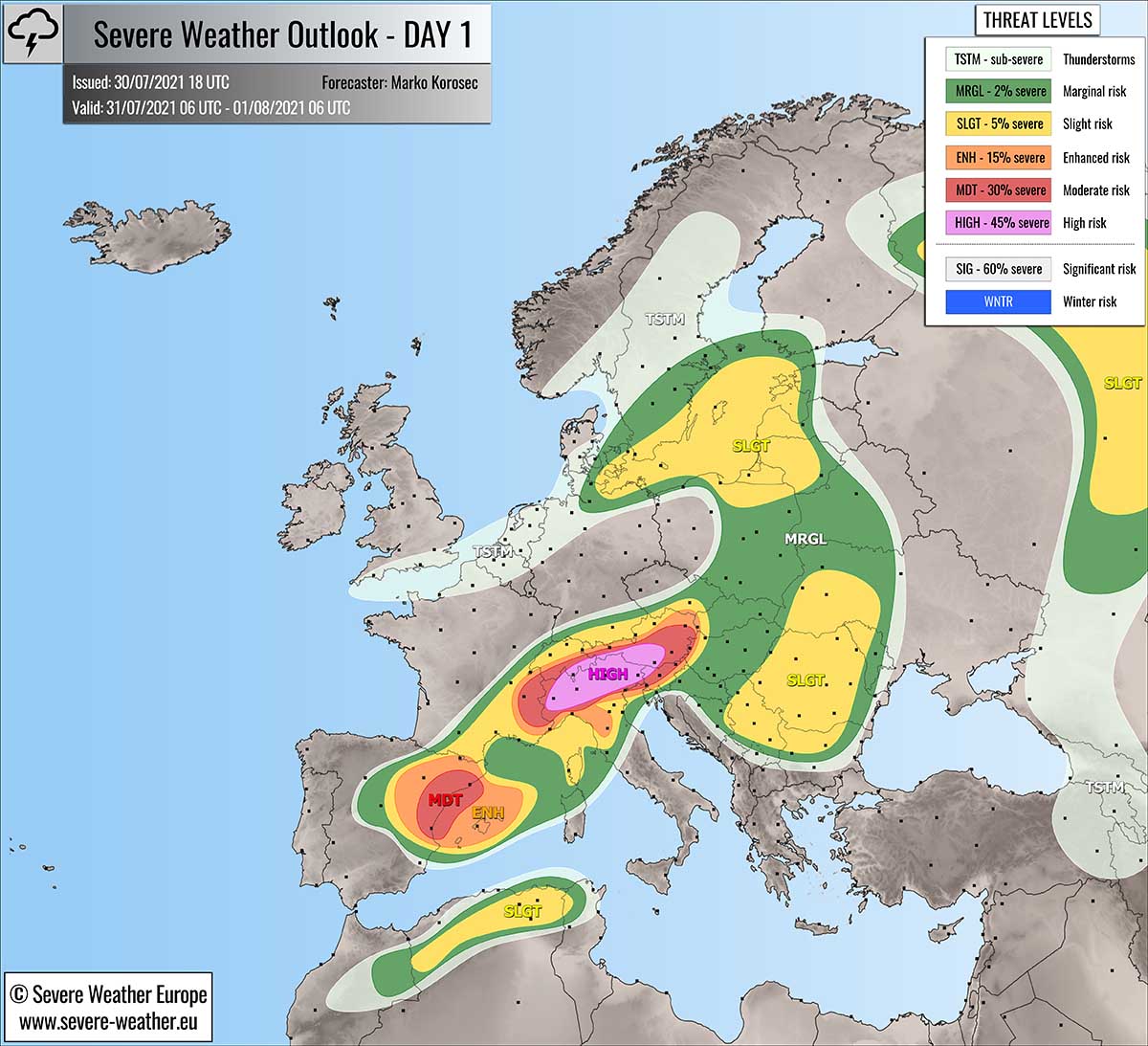 severe weather forecast july 31st 2021 europe