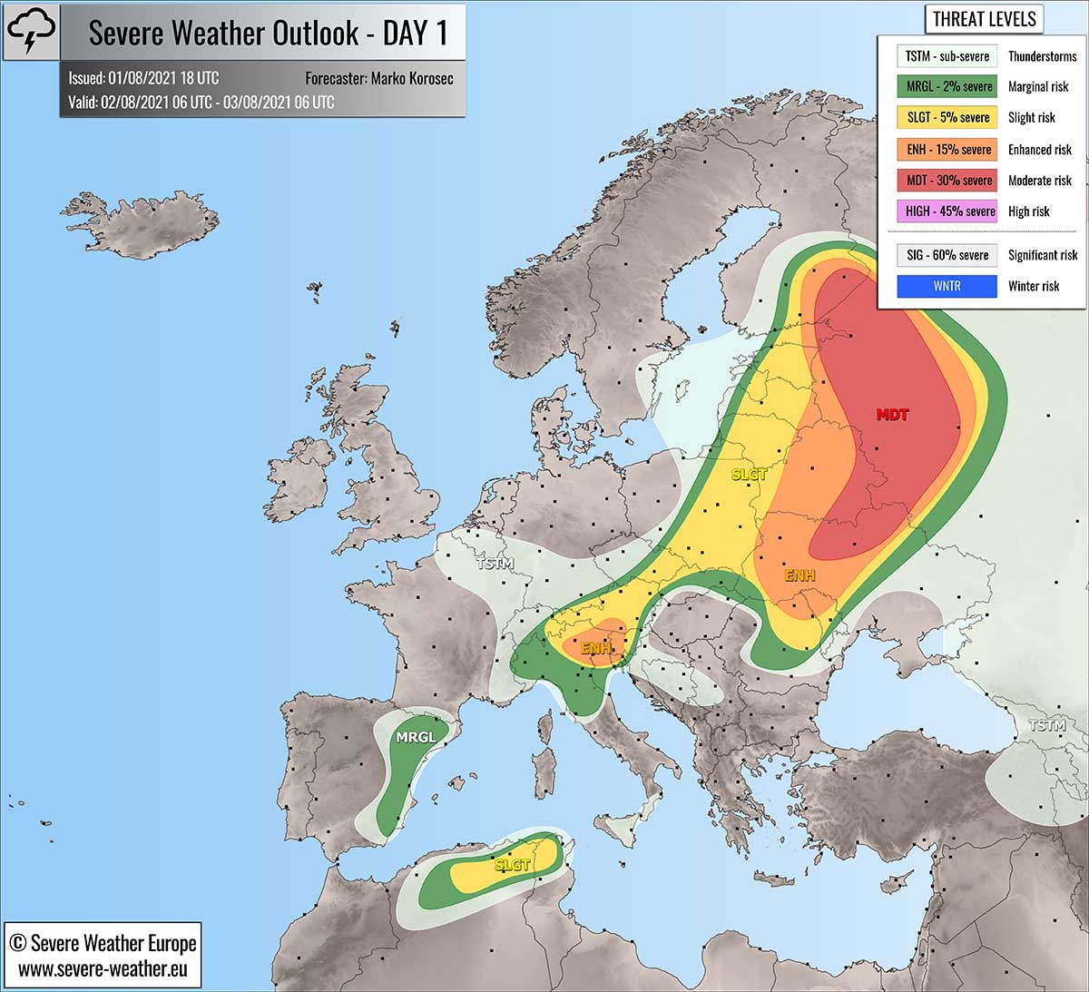 severe weather forecast august 2nd 2021 europe map