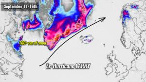 atlantic hurricane season 2021 larry winter storm forecast snow greenland