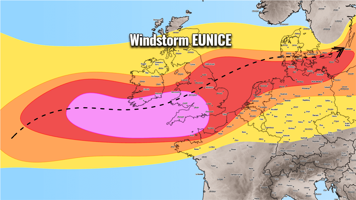 Severe Weather Forecast for Europe STORM EUNICE on February 18th, 2022