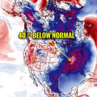 Record Cold with 40 °F below normal Temperatures to impact Southeast U.S. on Sunday, some areas even colder than Alaska