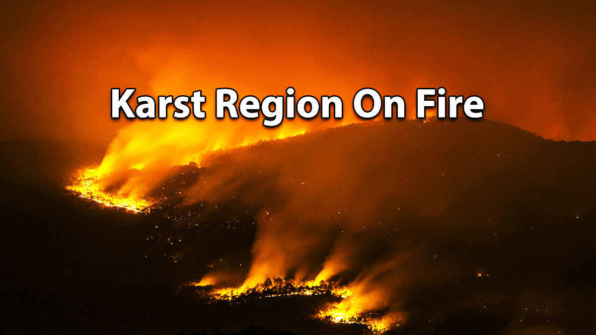 Karst Region on Fire - The Largest, Historic Wildfire on Record in Slovenia spreads fast under the new extreme heat dome Heatwave event over Europe