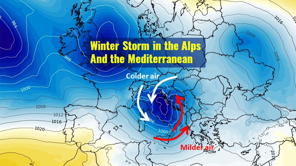 winter storm in the mediterranean bringing a lot o snow in the alps