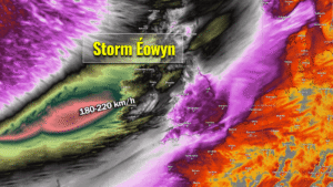 storm eowyn windstorm ireland bomb cyclone uk north atlantic europe 200 kmh
