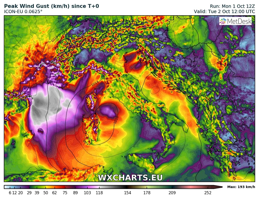 Intense downslope winds across southern France this evening and tonight