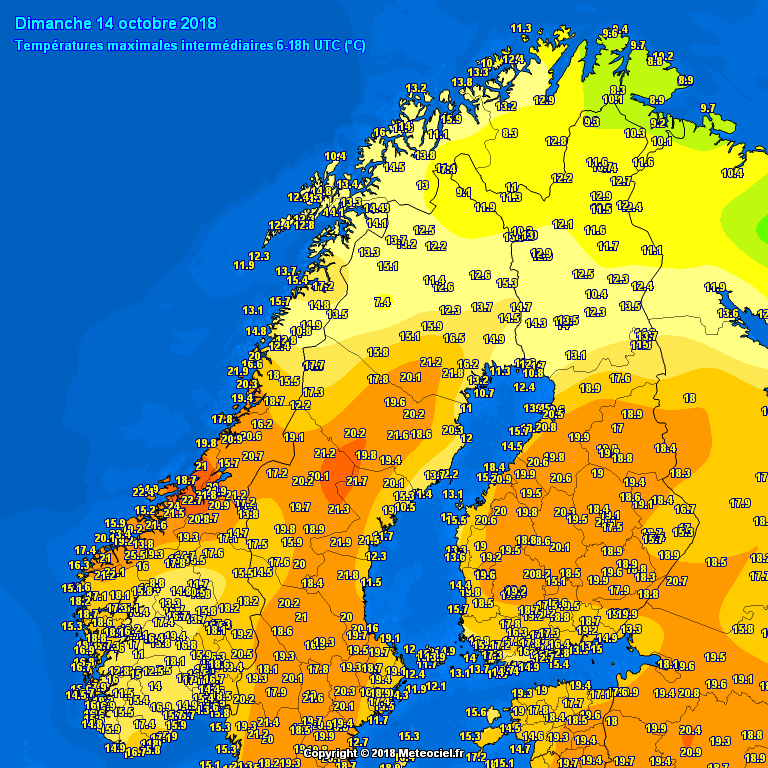 Another very warm day across across northern Europe yesterday, Oct 14th